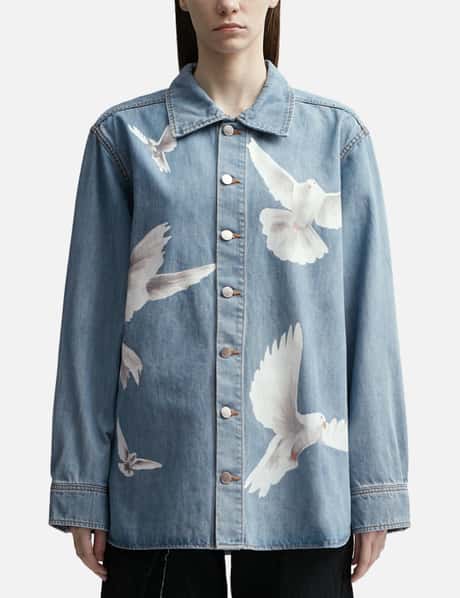 3.Paradis Washed Blue Freedom Birds Overshirt