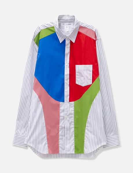 CDG SHIRT マルチカラー ウーブン パネル ストライプ シャツ